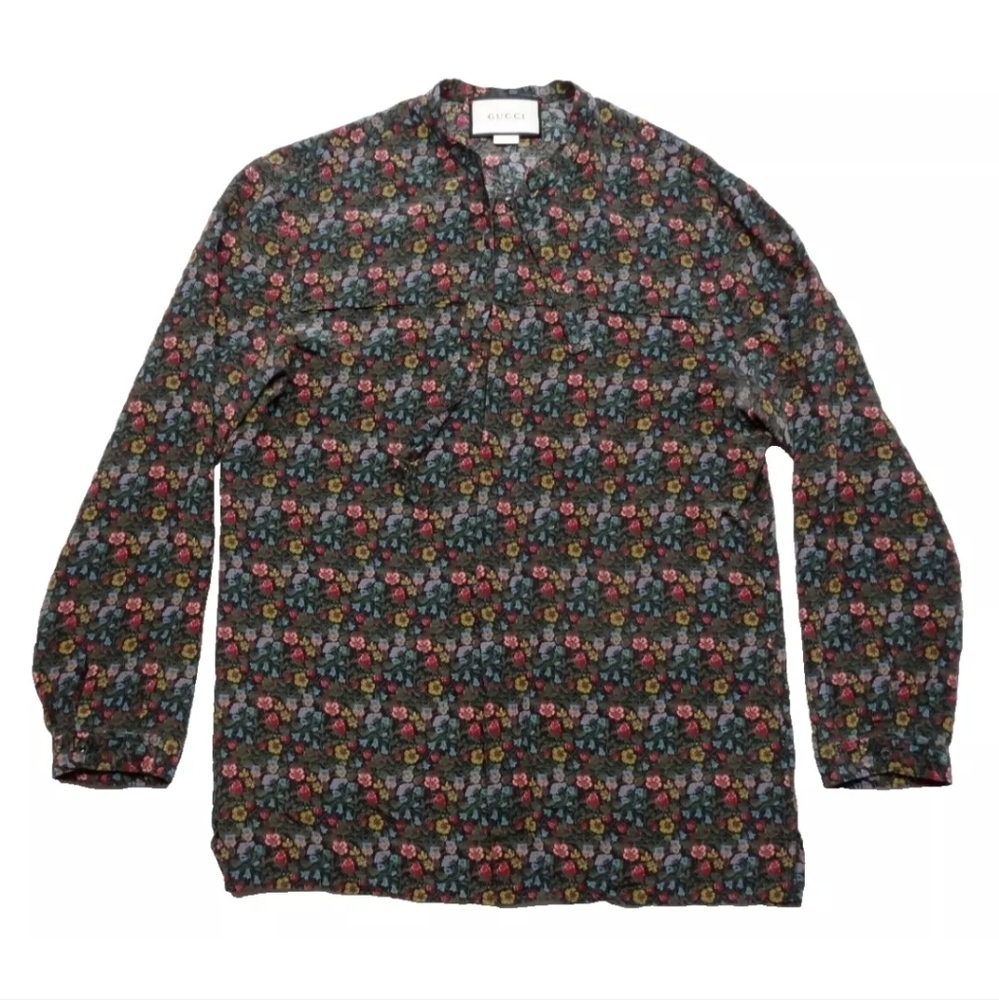 Gucci Flowers Silk Cambridge Button Down Shirt Bow Long Sleeve 2016 ASAP Rocky